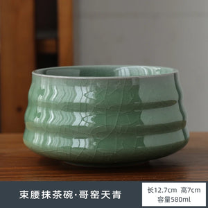 solid greenMatcha Bowl Chawan | Japanese cracked glaze Tea Ceramic - 1 Pc