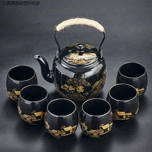 Blue & Gold Glaze Chinese Tea Set | 1 Teapot 6 Tea Cups