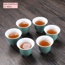 Load image into Gallery viewer, Teal Porcelain Chinese Tea Cup Set | 6 Pc, Wide &amp; Tall Options