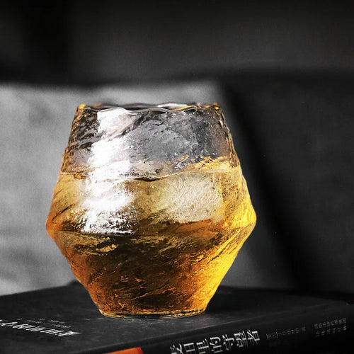 Sculpted Japanese Whiskey Glass | Rock Textured Cup for Scotch Liquor - 1 Pc