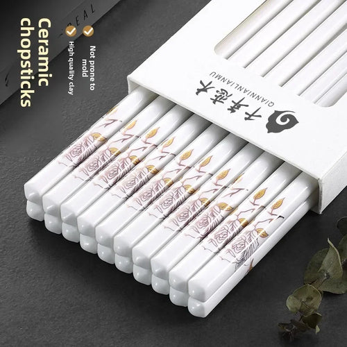 White Rose Ceramic Chopsticks | Luxury Flower Chinese Set -  10/20 Pairs