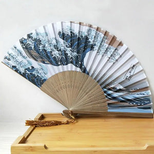 Silk Japanese Fan | The Great Wave Off Kanagawa Waves - 1 Pc