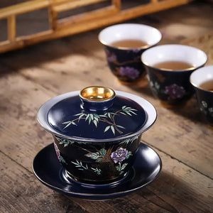 Luxury Palace Lotus Flower Enamel Gaiwan | Ceramic Teacup Bowl