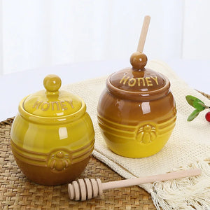 Cute Winnie Honey Jar with Dipper | Ceramic Container with Wooden Stick - 1 Pc