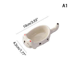 Cute Cat Ceramic Small Dish | White Japanese Soy Sauces Bowl - 1 Pc