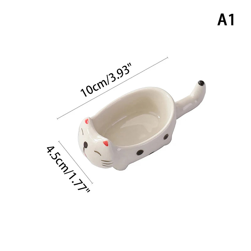 Cute Cat Ceramic Small Dish | White Japanese Soy Sauces Bowl - 1 Pc