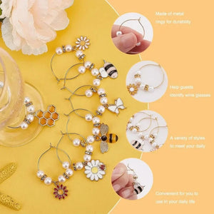 Spring Garden Wine Glass Charm | Flower Drink Markers Identifiers - 16 Pc Set