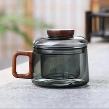 Load image into Gallery viewer, Glass Tea Infuser Cup with Filter &amp; Wood Handle | Heat Resistant Mug