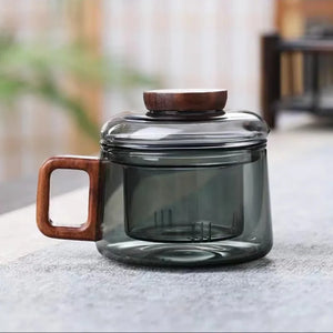 Glass Tea Infuser Cup with Filter & Wood Handle | Heat Resistant Mug
