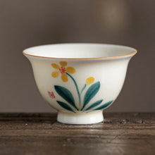 Load image into Gallery viewer, Floral Chinese Tea Cup | Hand Painted Ceramic Lotus Osmanthus Persimmon - 1 Pc