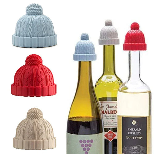 Winter Hat Wine Bottle Stoppers | Christmas Beanie Silicone Decorative Cap - 1 Pc