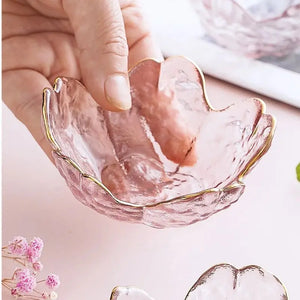 Japanese Sakura Glass Soy Sauce Dish | Cute Pink Small Dessert Plate - 3 Pc Set