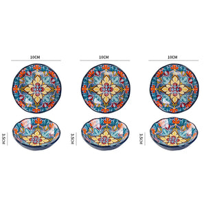 Bright Colorful Bohemian Ceramic Small Soy Sauce Dish - 3 Pc Set