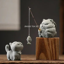 Load image into Gallery viewer, Grumpy Cat Fishing Tea Pet | Chinese Mascot Figurine - 1 Pc