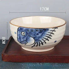 Load image into Gallery viewer, Vintage Painted Ramen Bowls | Japanese Fish Cat Noodle Donburi Rice Bowl - 1 Pc