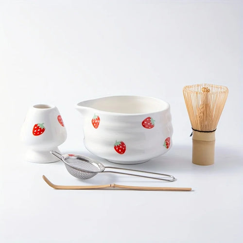 Strawberry Matcha Bowl Tea Set | Cute Fruit Japanese Whisk Holder