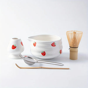 Strawberry Matcha Bowl Tea Set | Cute Fruit Japanese Whisk Holder