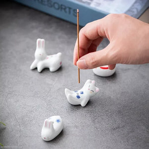 Rabbit & Cat Ceramic Incense Holder | Cute Stick Burner Holders - 1 Pc