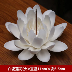 Ceramic White Lotus Incense Holder | Chinese Flower Stick Burner - 1 Pc