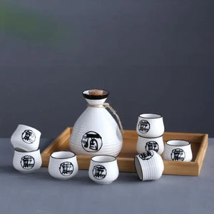 Retro Ceramic Sake Pot | 2/4/6 Sake Cups Set Japanese Tokkuri Bottle