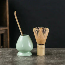 Load image into Gallery viewer, Traditional Japanese Matcha Set with Bamboo Whisk, Spoon, and Ceramic Stand - 3 Piece Set