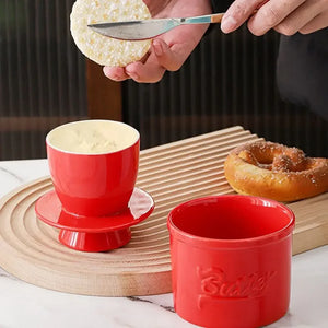 Cute Red French Butter Crock | Glossy Dish Bell Crock - 1 Set