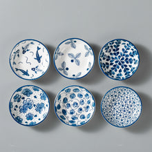 Load image into Gallery viewer, Mini Ceramic Soy Sauce Dish | Blue &amp; White Dipping Bowls - 6 Pc Set