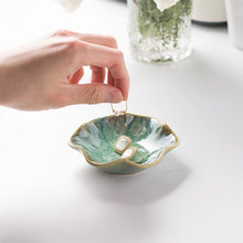 Load image into Gallery viewer, Light Green Ceramic Trinket Dish | Dainty Lotus Jewelry Tray - 1 Pc