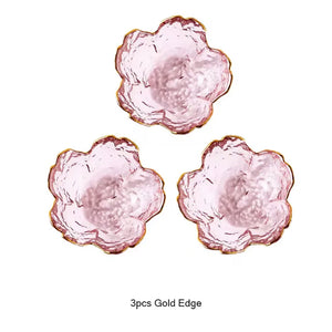 Japanese Sakura Glass Soy Sauce Dish | Cute Pink Small Dessert Plate - 3 Pc Set