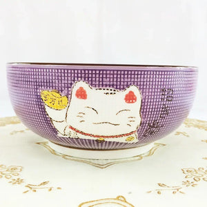 Colorful Lucky Cat Japanese Bowls | Round Donburi Ramen Ceramic Bowl - 1 Pc