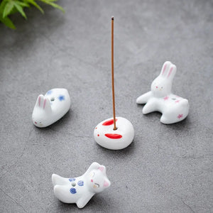 Rabbit & Cat Ceramic Incense Holder | Cute Stick Burner Holders - 1 Pc