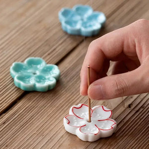 Cherry Blossom Ceramic Incense Holder | Cute Sakura Flower Stick Burners - 1 Pc