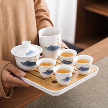 Load image into Gallery viewer, White Chinese Tea Set with Tray | Authentic Traditional Ceramic Kung Fu Set