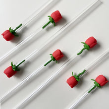 Load image into Gallery viewer, Red Rose Silicone Straw Toppers | Stanley Cup Covers - 1 Pc