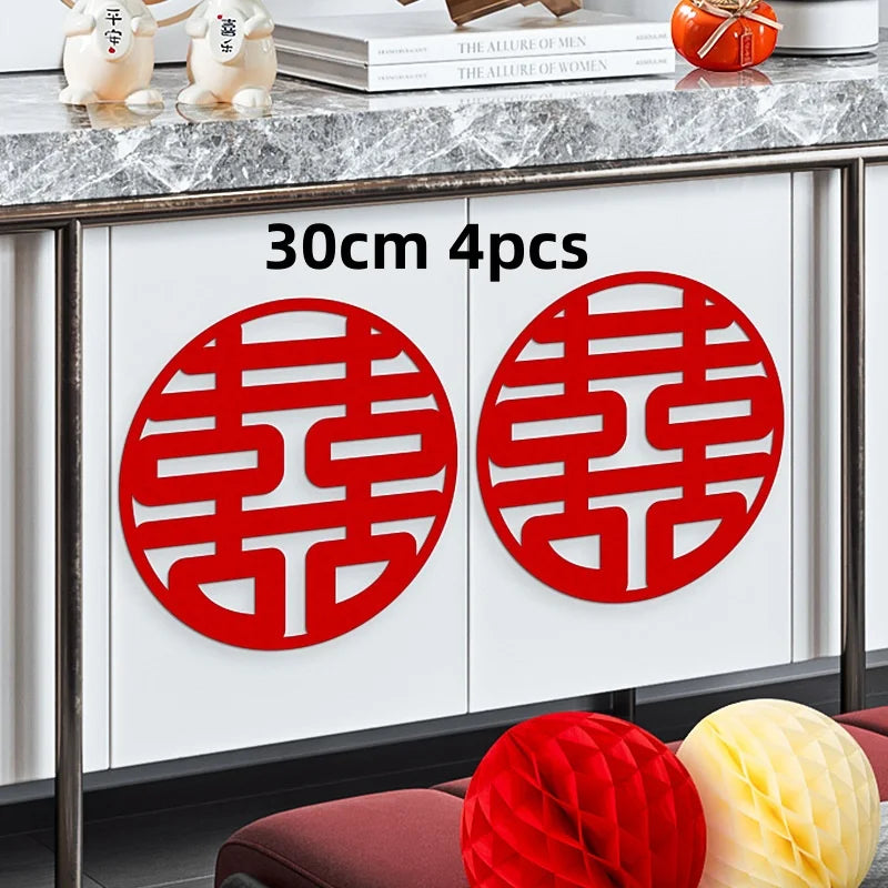 Circle Chinese Wedding Sign Hanging Banner | Vietnamese Tea Ceremony Wall Decor  1/4 Pcs