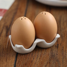 Load image into Gallery viewer, Novelty Brown Egg Salt and Pepper Shakers with Ceramic Tray - 1 Set