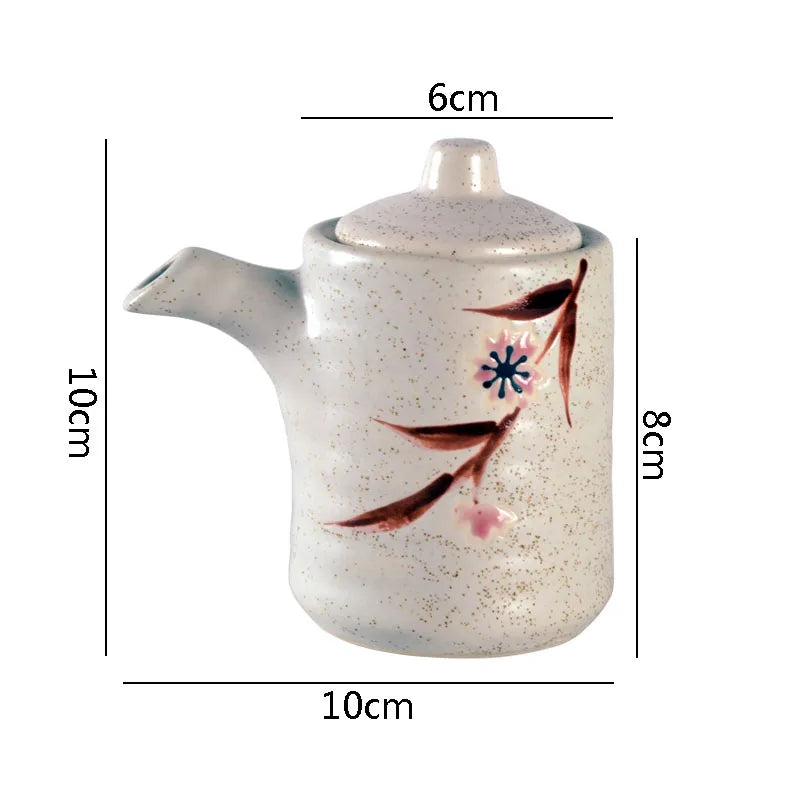 Japanese Retro Ceramic Soy Sauce Bottle Dispenser | Spice Bottle and Seasoning Storage with Spout - 1 Pc