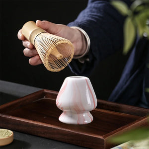 Pink & White Marble Matcha Set | Bamboo Whisk, Tea Scoop, and Holder - 3 Pc