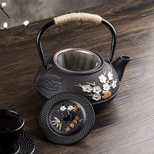 Load image into Gallery viewer, Black Japanese Cast Iron Teapot | Floral Kettle with Tea Strainer Infuser - 1 Pc