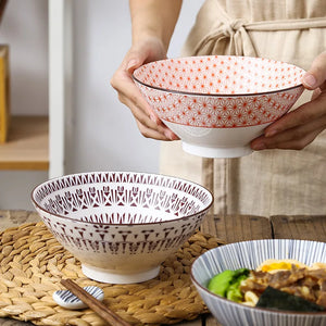 Colorful Round Porcelain Ramen Bowl | Asian Bowls for Noodles, Soups, Rice - 1 Pc