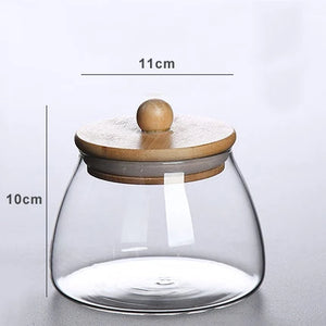 Short Dome Spice Jars with Wooden Lid | Sealed Tea Canister - 1 Pc