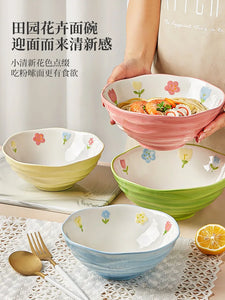 Bright Japanese Ramen Bowls | Pink Green Yellow Blue Ceramic Donburi Bowl - 1 Pc