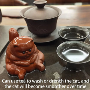 Purple Sand Fat Cat Tea Pet | Angry Mascot for Kungfu Tea - 1 Pc