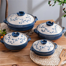 Load image into Gallery viewer, Blue White Donabe Pot | Japanese Ceramic Clay Rice Pots with Lid - 1 Pc