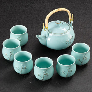 Exquisite Blue Ceramic Chinese Tea Set | Porcelain Teapot Cups - 7 pcs