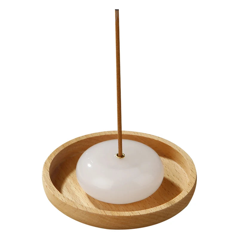 Jade Incense Holder & Catcher | Wooden Ash Plate - 1 Pc