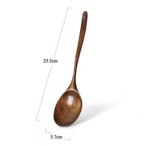 Natural Long Handle Wooden Spoon |  Japanese Rice Noodle Asian Soup Spoons - 1 Pc