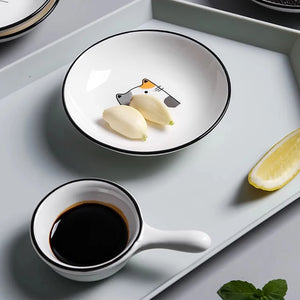 Cute Cat Soy Sauce Dish | Japanese Small Ceramic Seasoning Bowl - 1 Pc