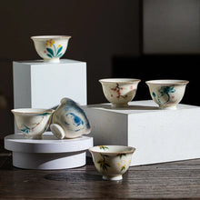 Load image into Gallery viewer, Floral Chinese Tea Cup | Hand Painted Ceramic Lotus Osmanthus Persimmon - 1 Pc
