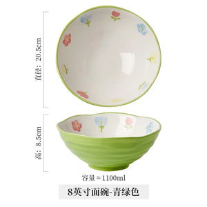 Bright Japanese Ramen Bowls | Pink Green Yellow Blue Ceramic Donburi Bowl - 1 Pc